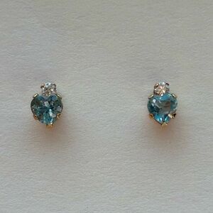 10k Genuine Blue Topaz Heart Stud Earrings